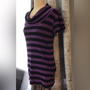 Derek Heart Striped Cowl Neck Tunic Short Sleeve Top - XL